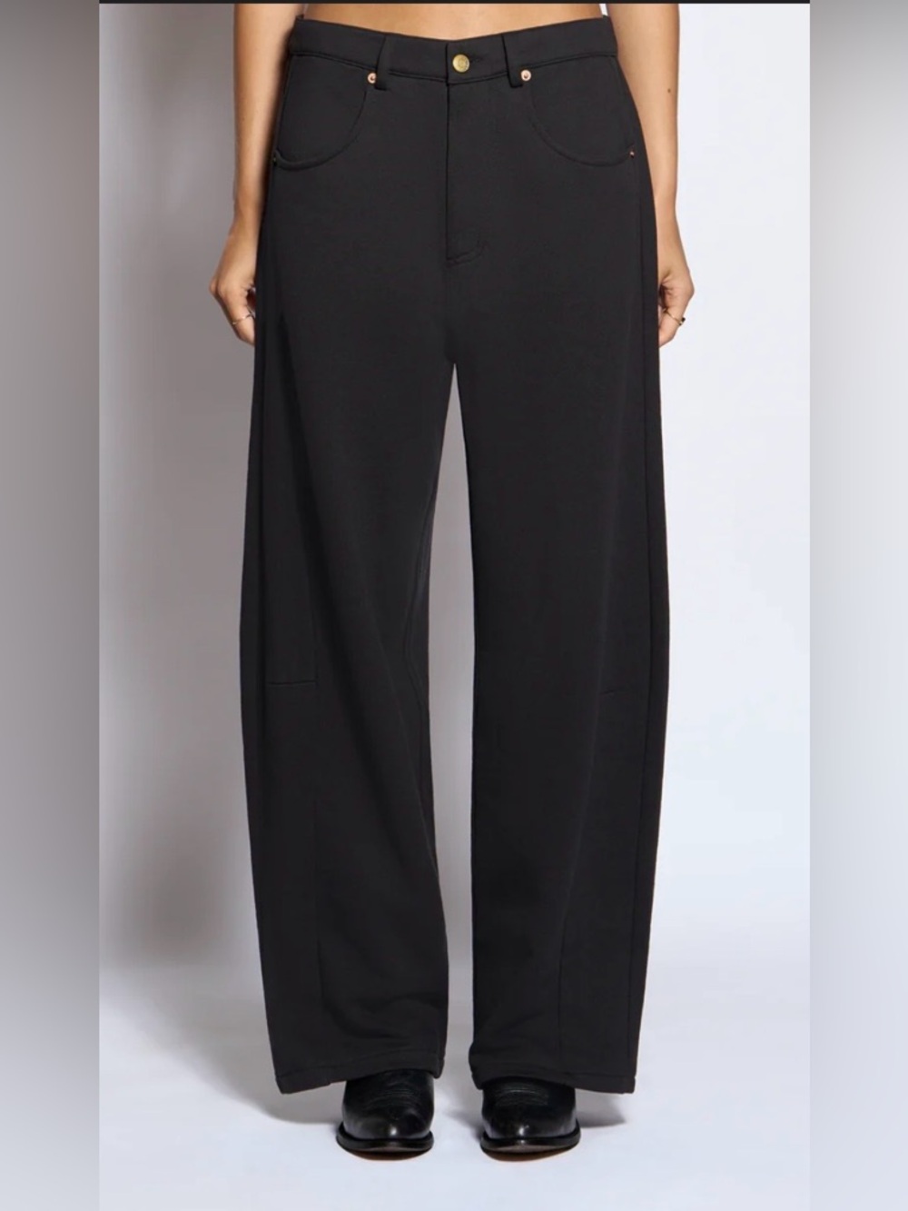 Roucha NWT Dessau Black Fleece Jeans Wide Barrel Leg Pants Women’s Size L